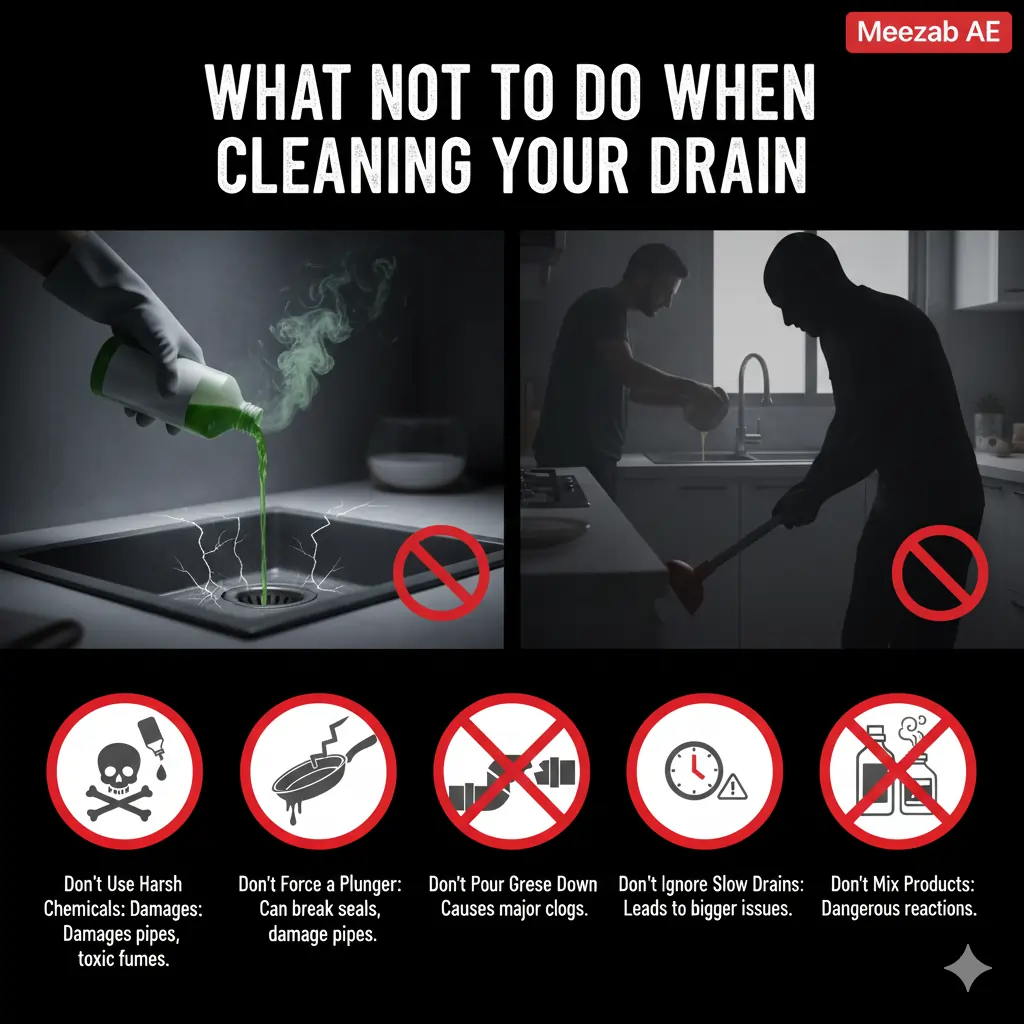 What NOT to Do When Cleaning Your Drain in homes - Cleaning Company Meezab AE