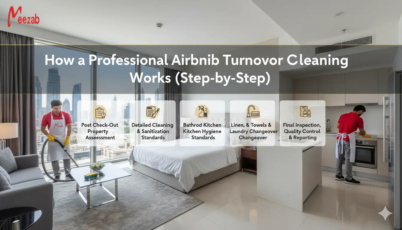 How a Professional Airbnb Turnover Cleaning Works (Step-by-Step) by cleaning company dubai