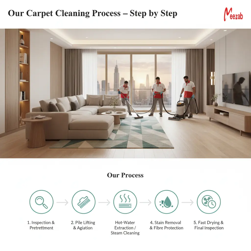 Our Carpet Cleaning Process – Step by Step by Meezab AE Cleaning Company