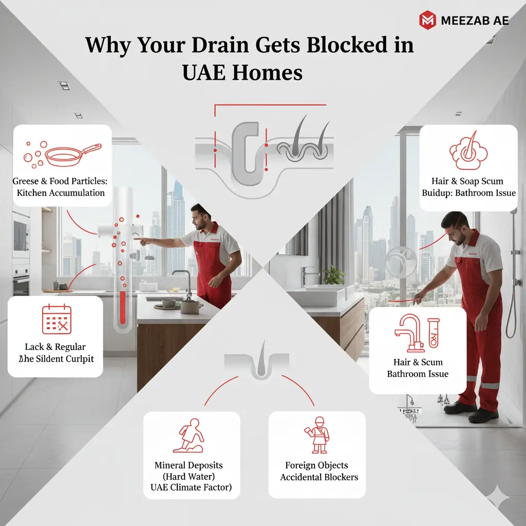 Why Your Drain Gets Blocked in UAE Homes - Cleaning Company Meezab AE