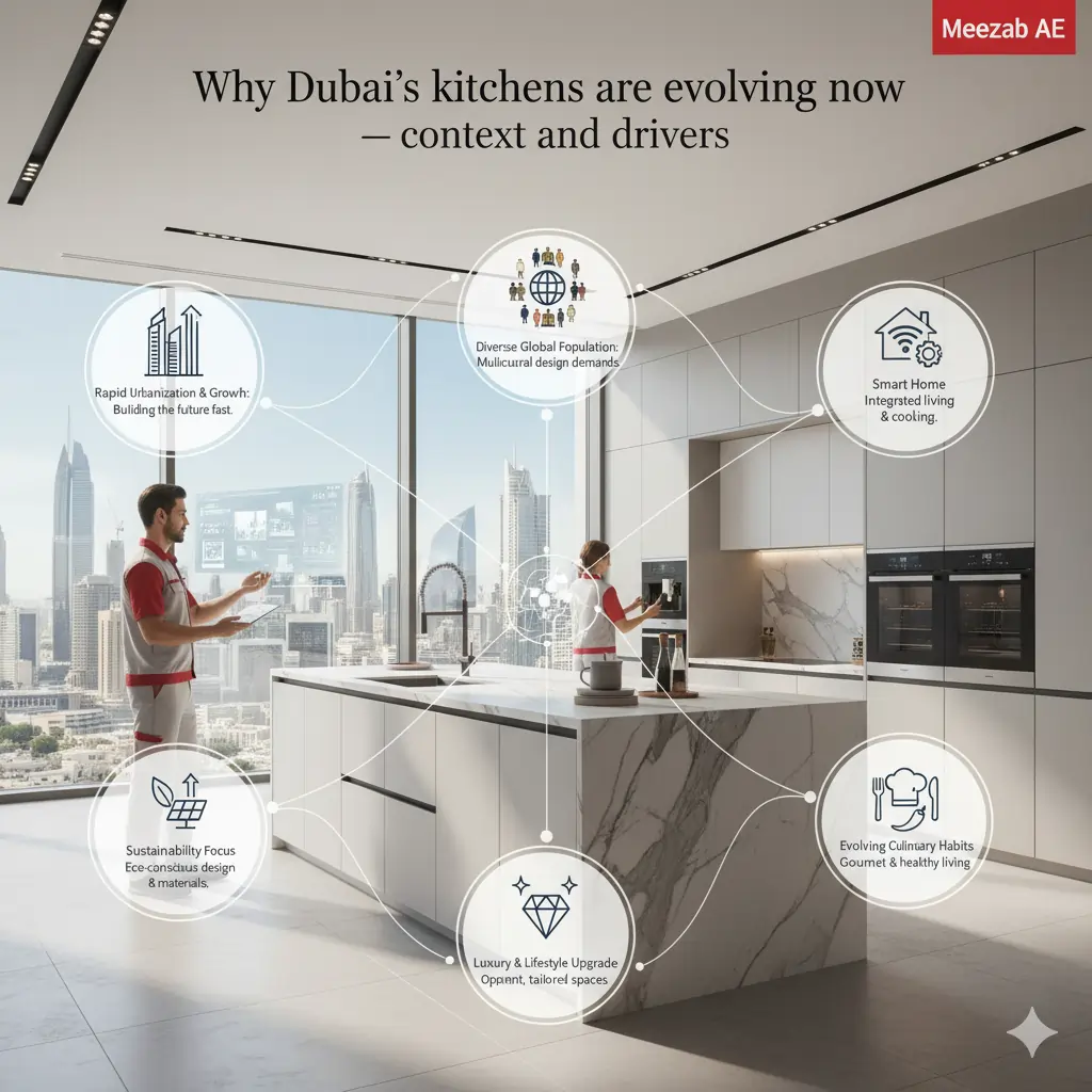 Why Dubai’s Modern Kitchens design are evolving now — context and drivers- Meezab Designing company