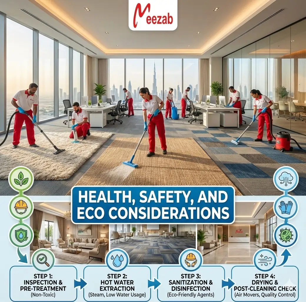 Health, safety, and eco considerations. - Carpet cleaning method
